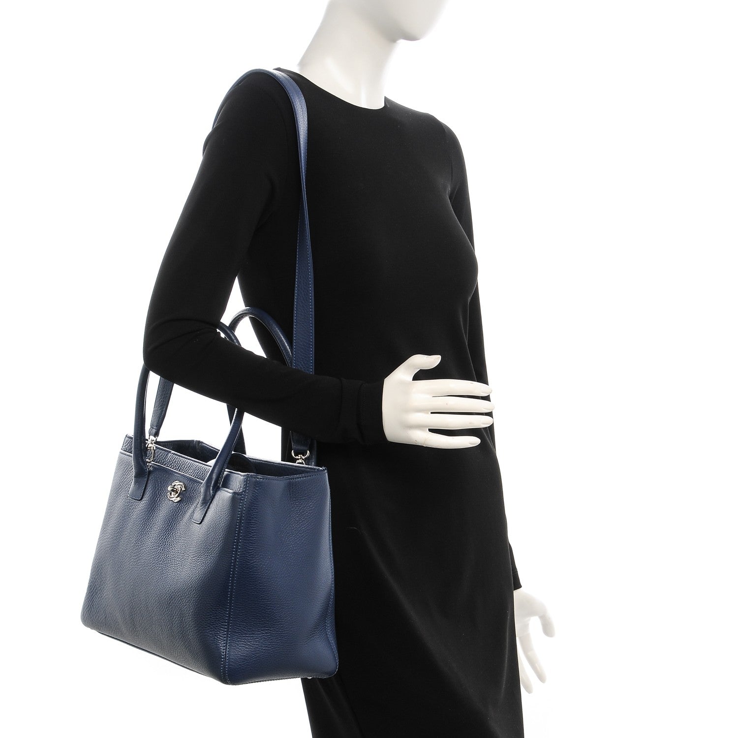 Chanel Calfskin Cerf Executive Shopper Tote Navy Blue 2 of 7