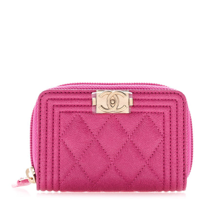 Chanel Caviar Quilted Boy Zip Around Coin Purse Wallet Fuchsia 1 of 8