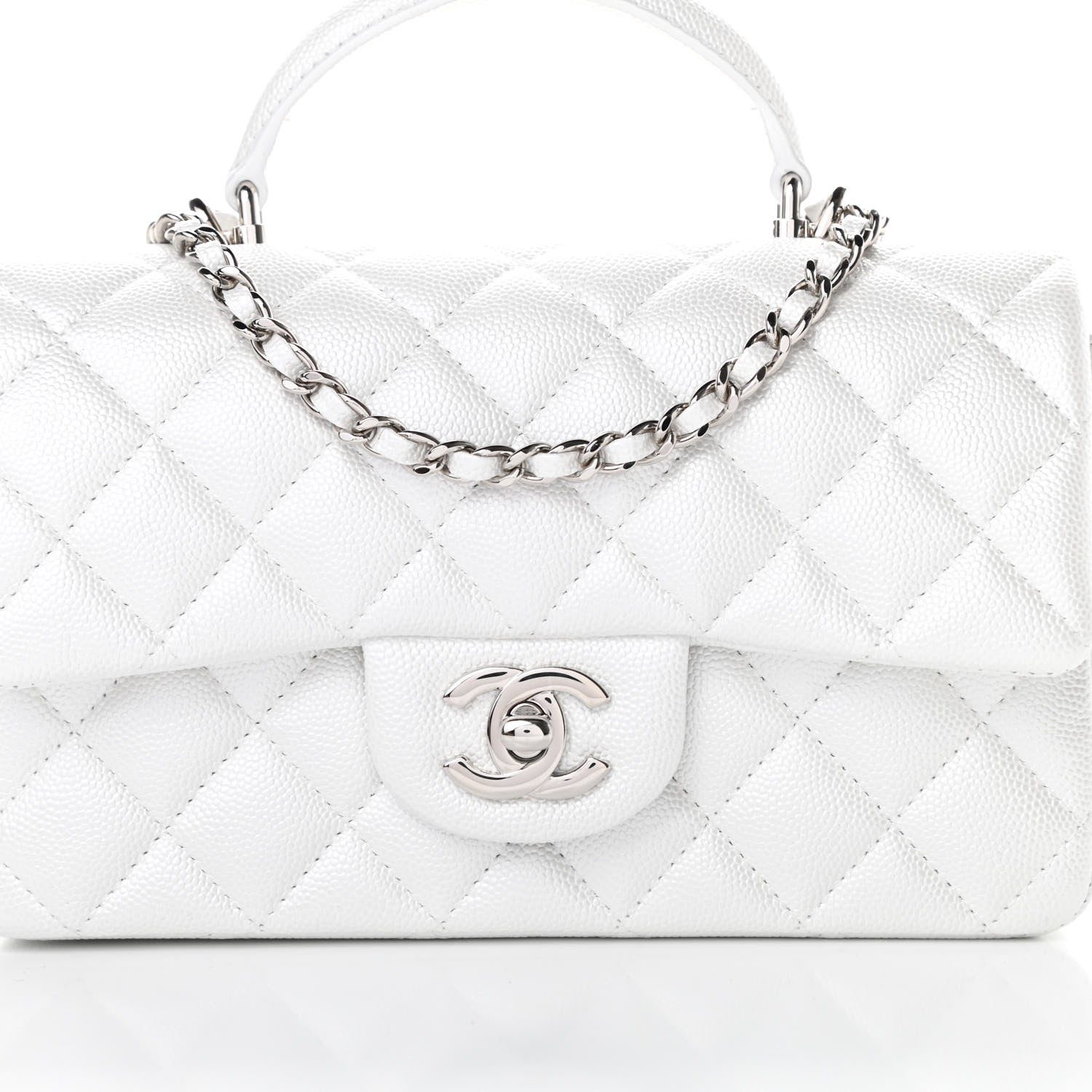 Chanel Iridescent Caviar Quilted Mini Top Handle Rectangular Flap White 8 of 11