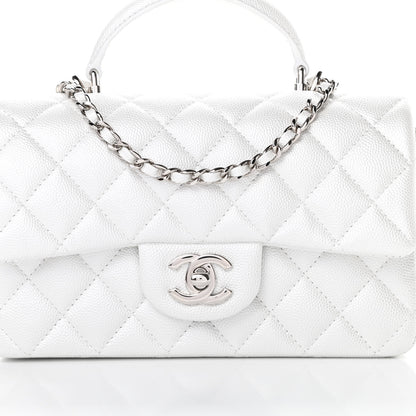 Chanel Iridescent Caviar Quilted Mini Top Handle Rectangular Flap White 8 of 11
