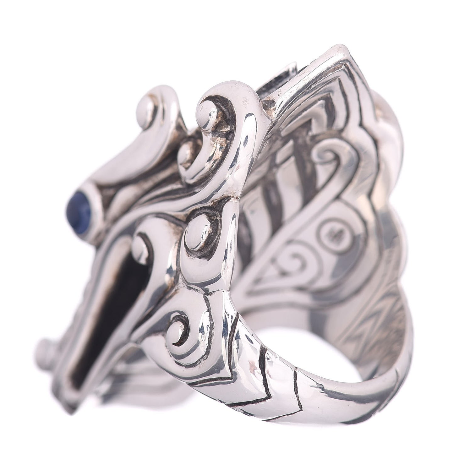 Sterling Silver Black Spinel Sapphire Naga Head Ring 52 6