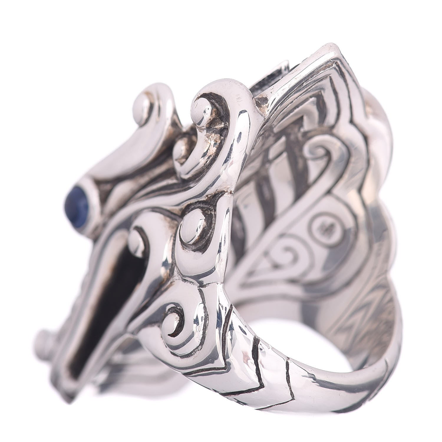 John Hardy Sterling Silver Black Spinel Sapphire Naga Head Ring 52 6 3 of 4