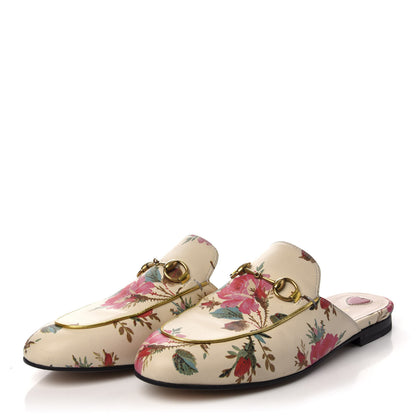 Gucci Calfskin Stamp Allover Rose Princetown Slippers 37 Ivory Multicolor 3 of 8