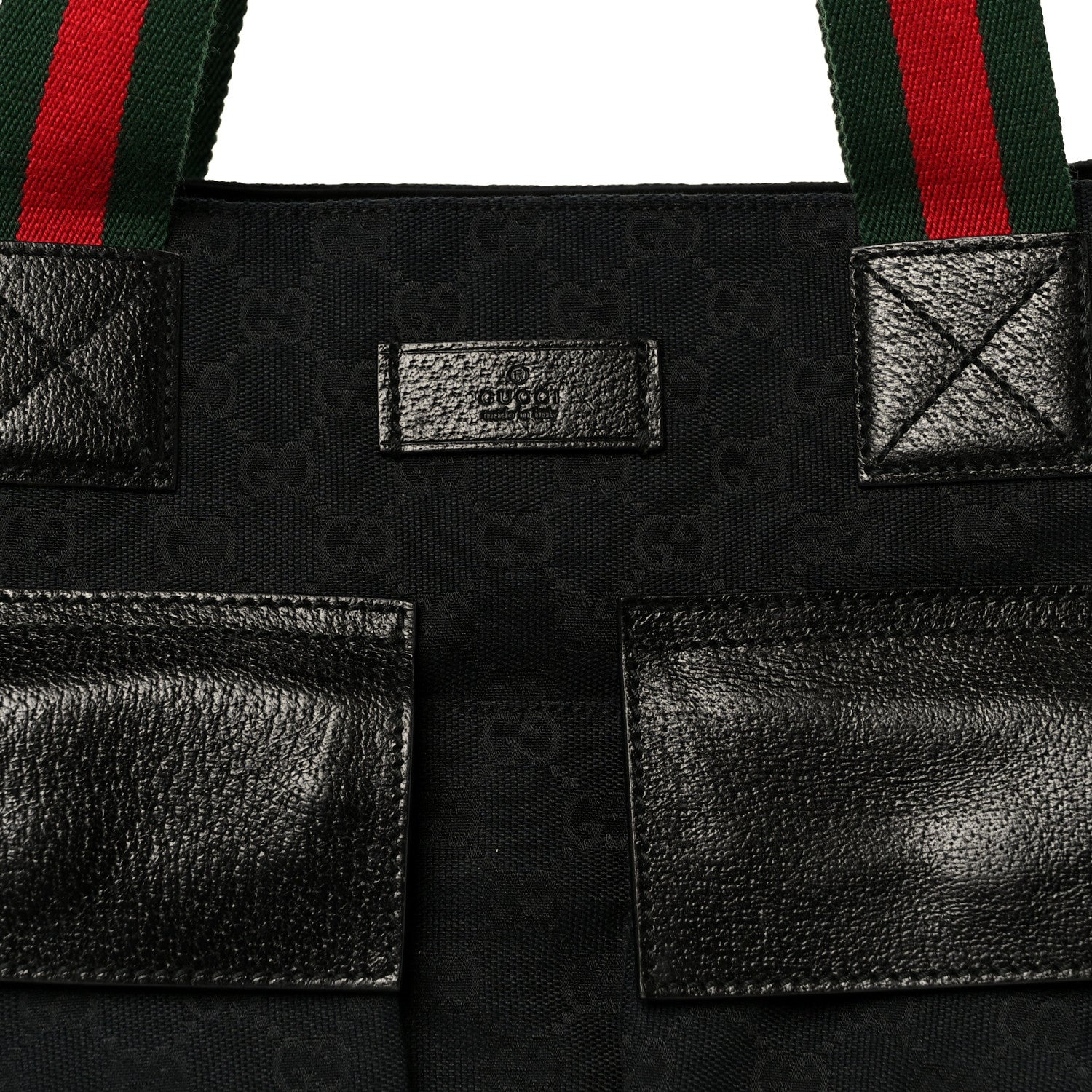 Gucci GG Monogram Medium Web Handle Double Pocket Tote Black 8 of 10