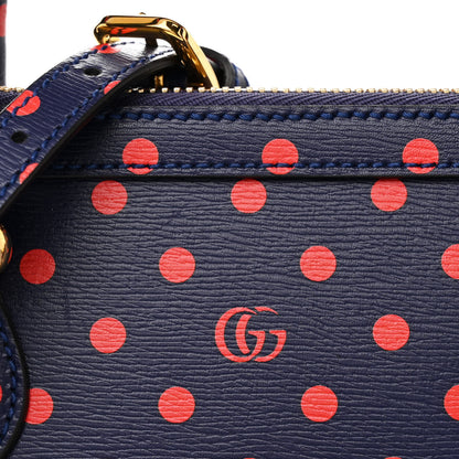 Gucci Shangai Calfskin Polka Dot Small Horsebit 1955 Top Handle Bag Blue Red 8 of 10