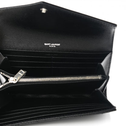 Saint Laurent Grain De Poudre Matelasse Chevron Monogram Flap Wallet Black 5 of 8