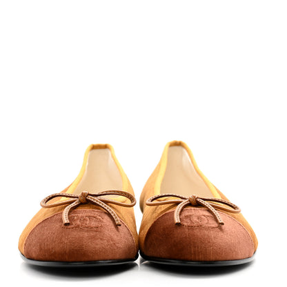 Chanel Velvet Cap Toe CC Ballerina Flats 38 Brown Light Brown 2 of 9