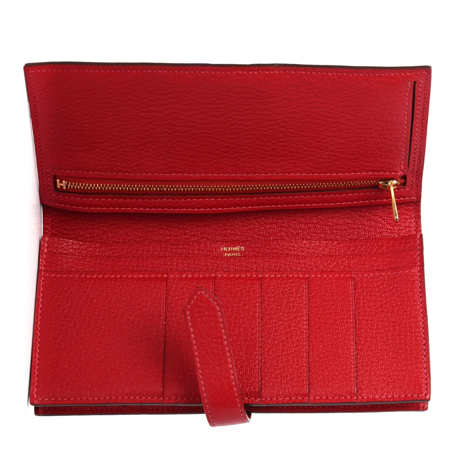 Hermes Chevre Mysore Bearn Gusset Wallet Rouge Casaque 4 of 4