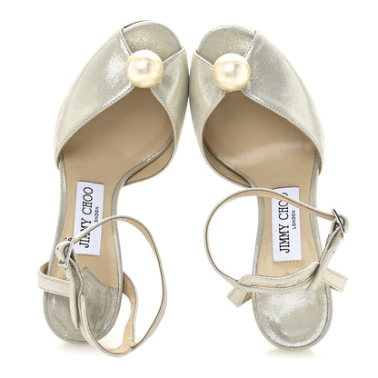 Jimmy Choo Metallic Suede Pearl Sacora 85 Sandals 36 Champagne 2 of 9