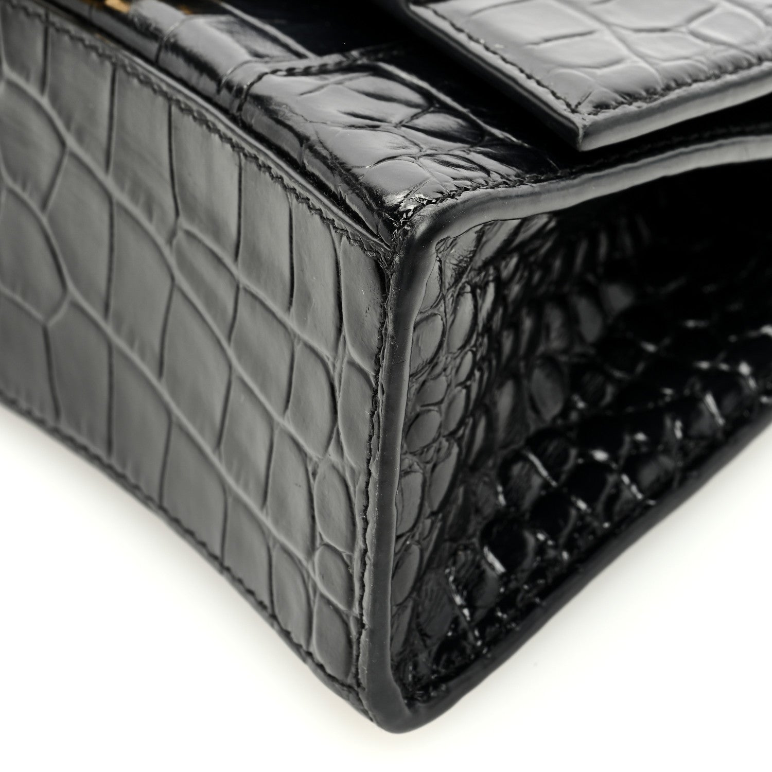 Balenciaga Shiny Calfskin Crocodile Embossed Hourglass Top Handle Bag XS Black 9 of 9