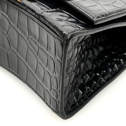 Balenciaga Shiny Calfskin Crocodile Embossed Hourglass Top Handle Bag XS Black 9 of 9