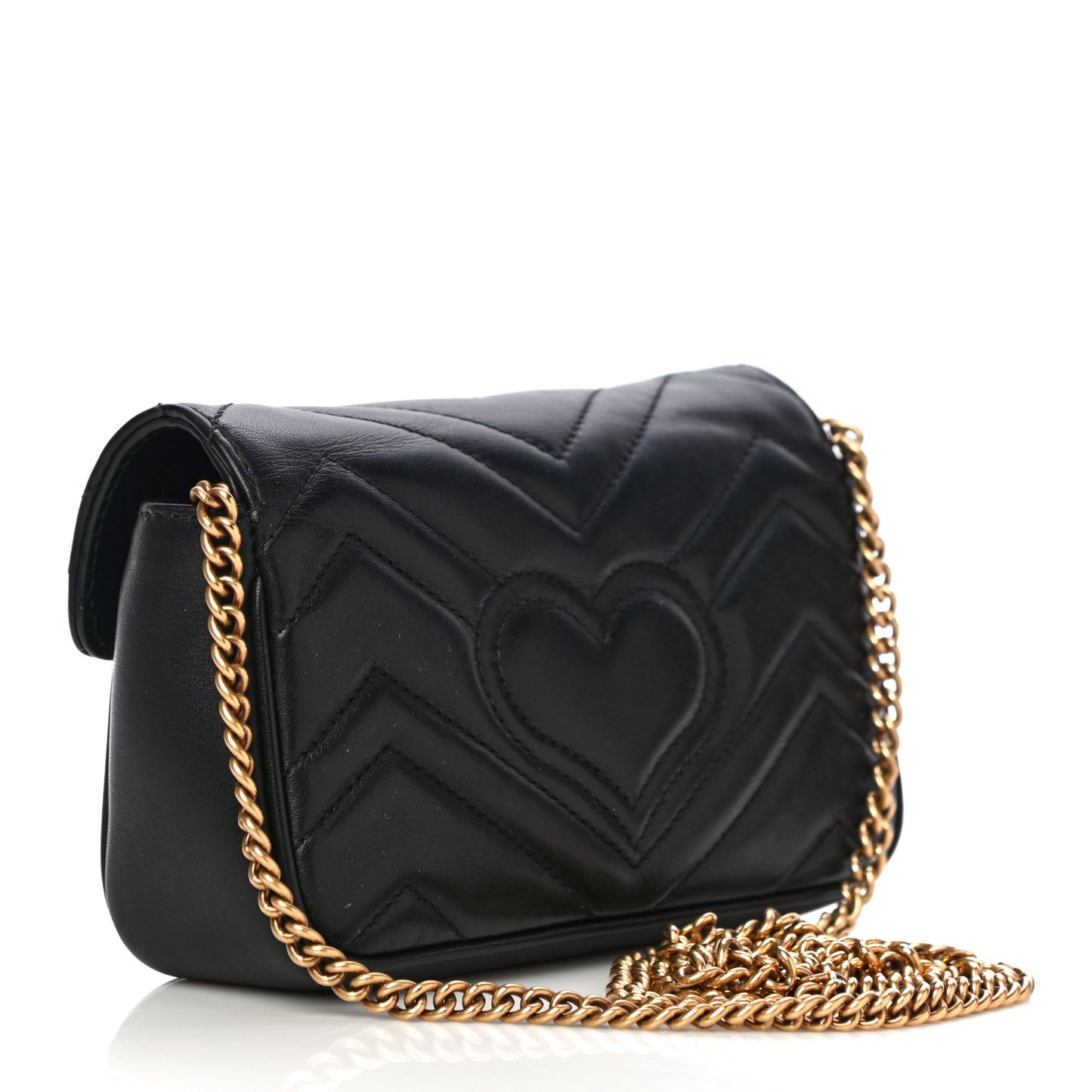 Calfskin Matelasse Super Mini GG Marmont Shoulder Bag Black
