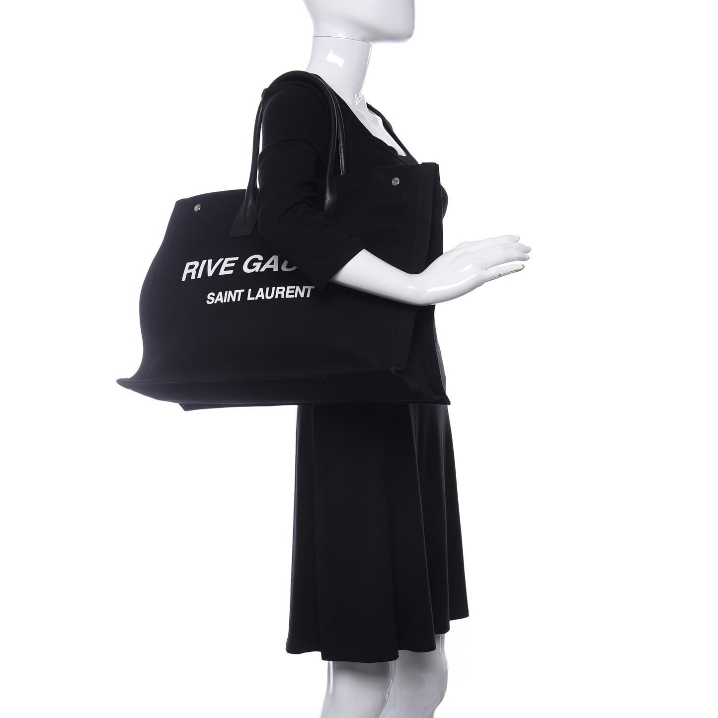 Linen Calfskin Rive Gauche Tote Black