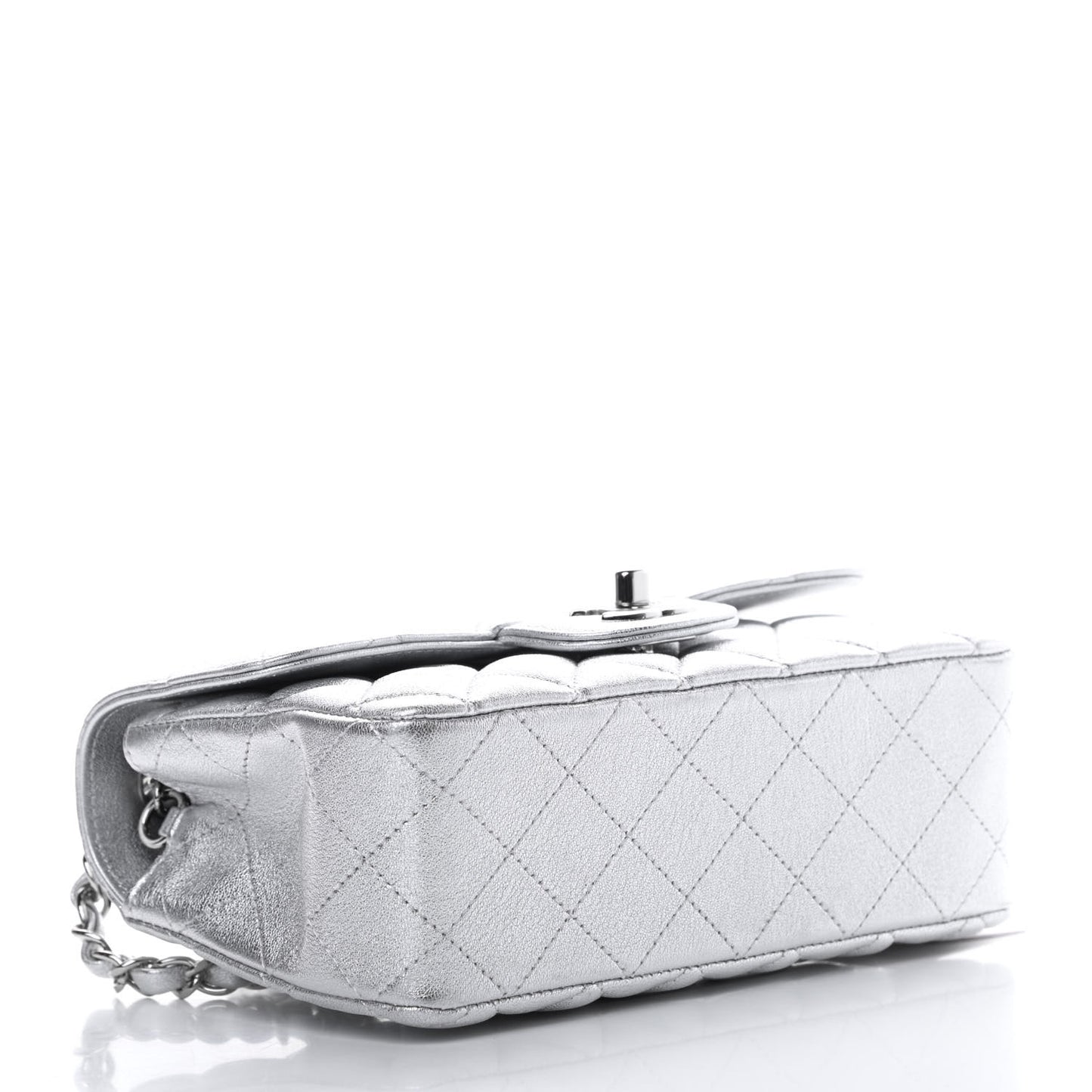Metallic Lambskin Quilted Mini Rectangular Flap Silver