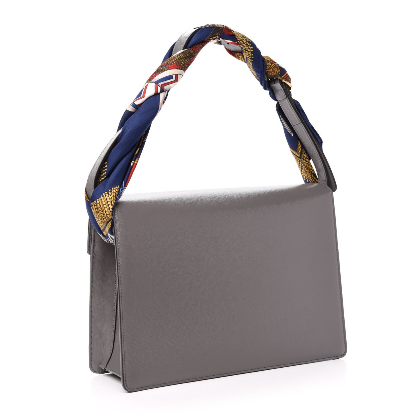 Textured Calfskin Silk Scarf Medium Torchon GG Ring Shoulder Bag Grey