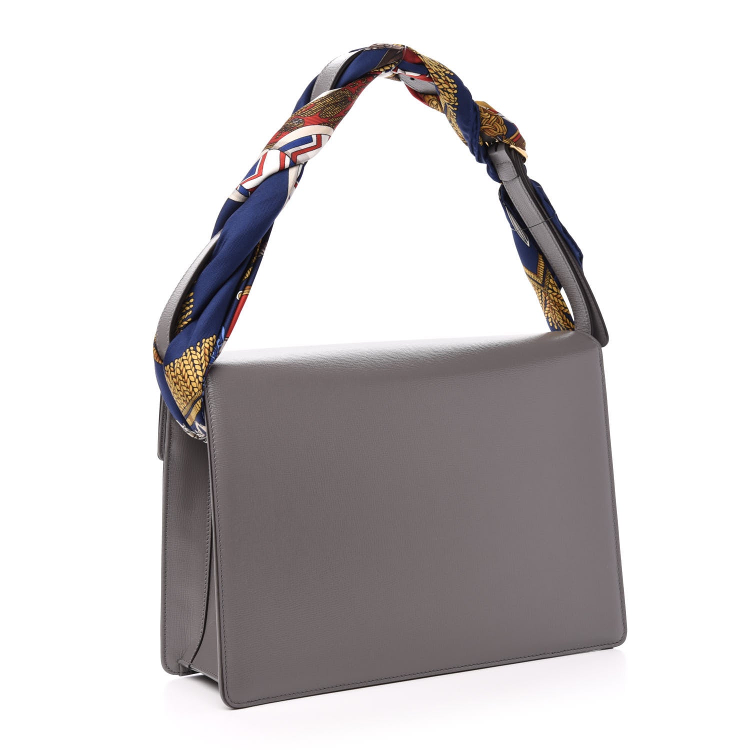 Gucci Textured Calfskin Silk Scarf Medium Torchon GG Ring Shoulder Bag Grey 3 of 11