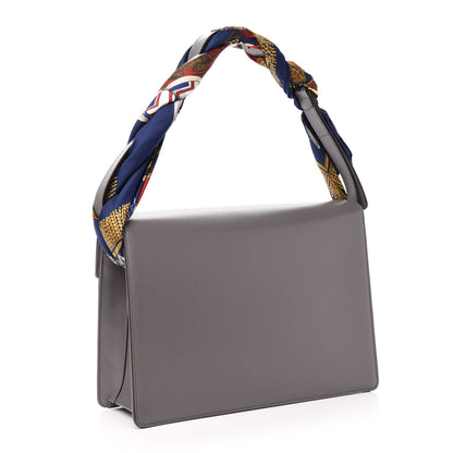 Gucci Textured Calfskin Silk Scarf Medium Torchon GG Ring Shoulder Bag Grey 3 of 11