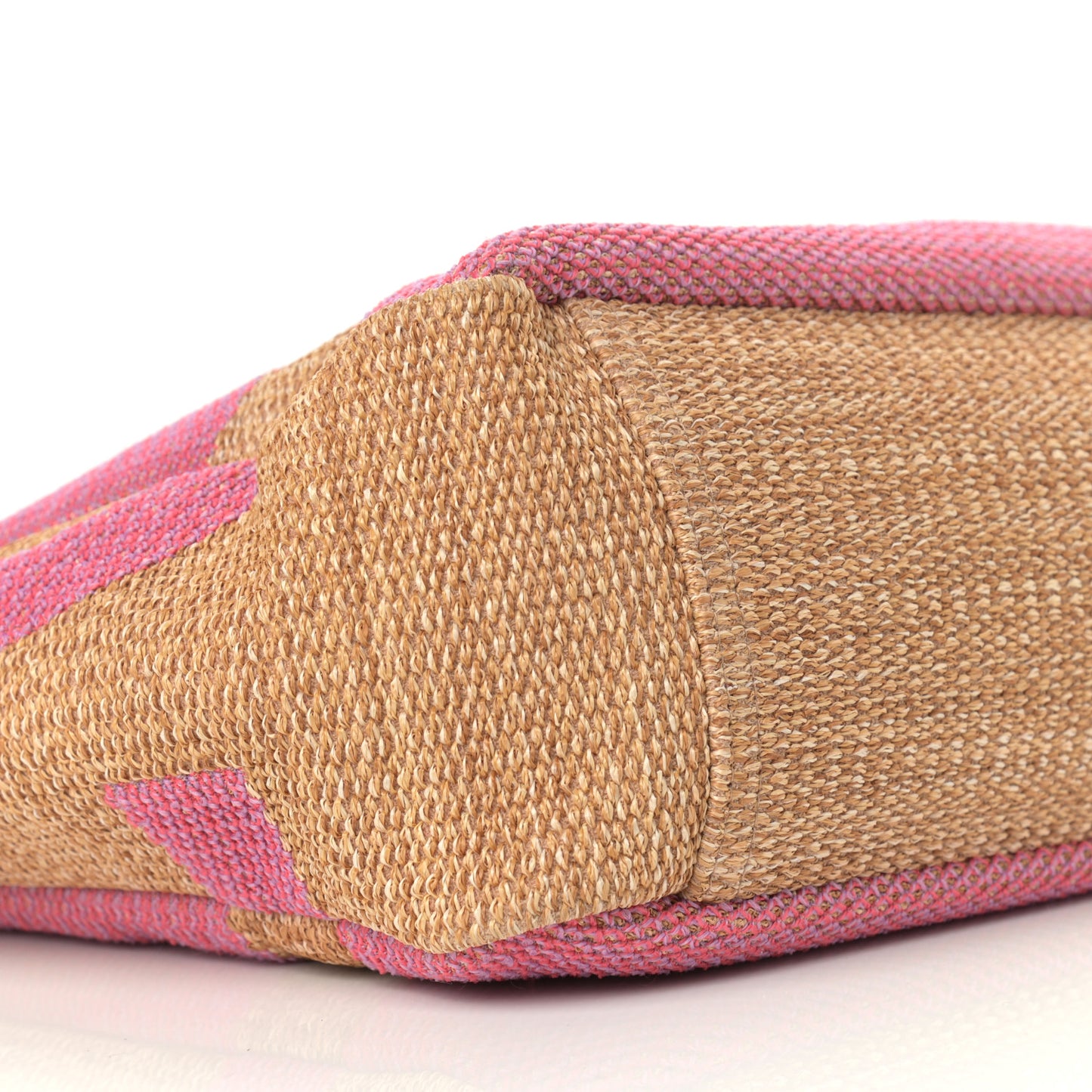 Woven Straw Raffia Logo Tote Pink Beige