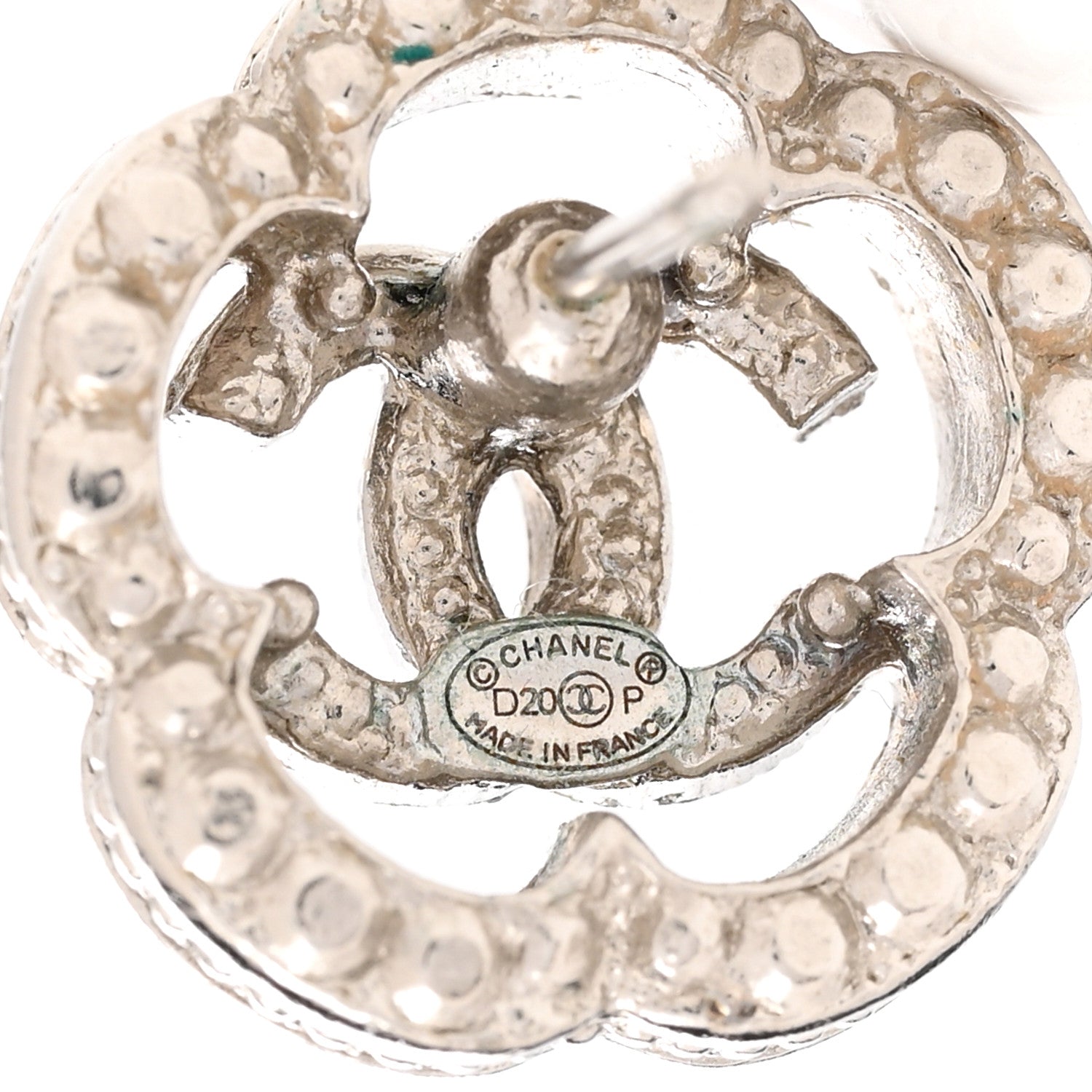 Chanel Crystal Coco Flapper Camellia CC Stud Earrings Silver 4 of 4