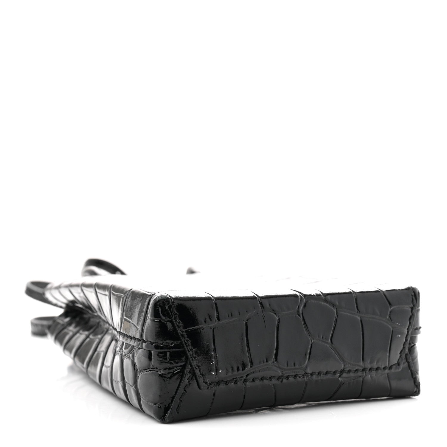 Balenciaga Calfskin Crocodile Embossed Logo Shopping Phone Holder Bag Black 4 of 9
