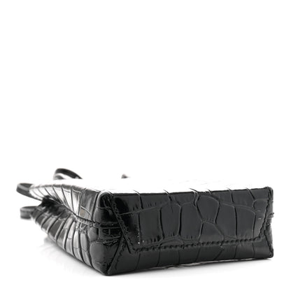 Balenciaga Calfskin Crocodile Embossed Logo Shopping Phone Holder Bag Black 4 of 9