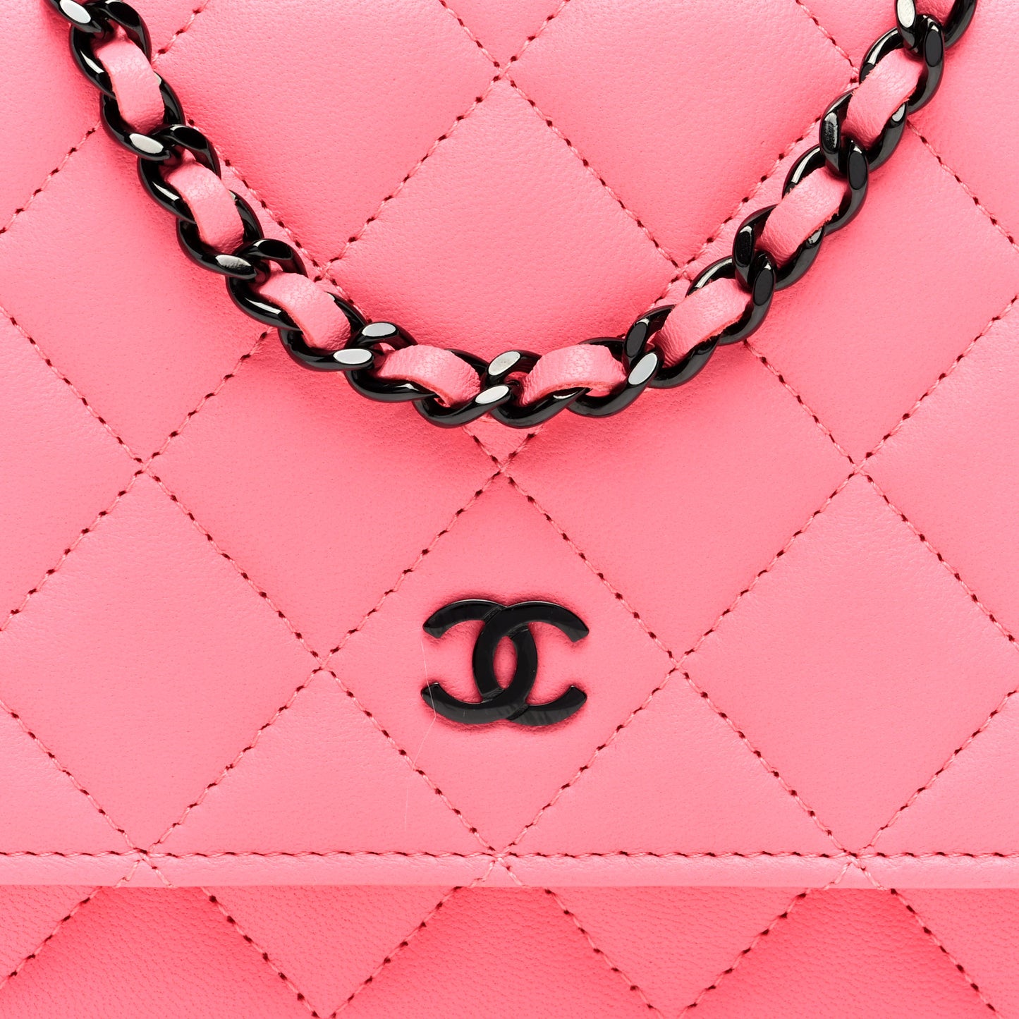 Lambskin Quilted Wallet On Chain WOC Coral Pink