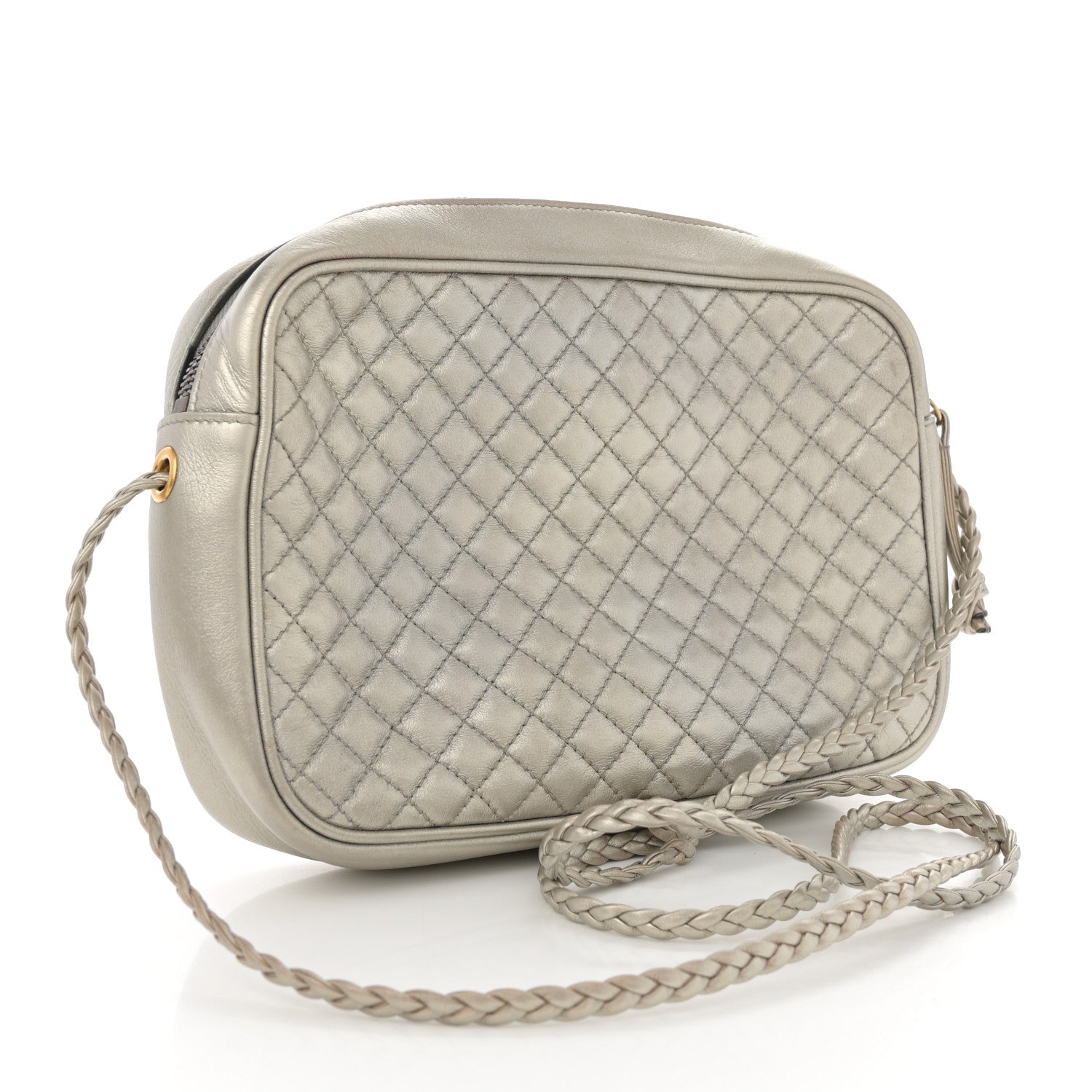 Gucci Laminated Nappa Web Trapuntata Small GG Shoulder Bag Argento 3 of 10