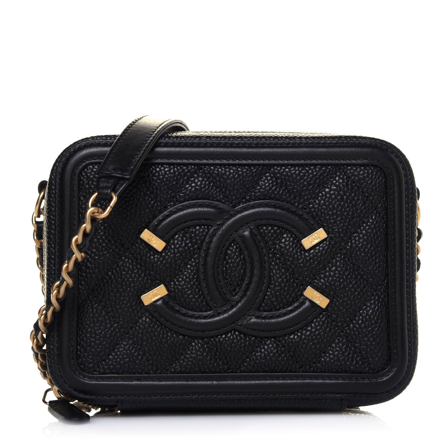 Chanel Caviar Quilted CC Filigree Vanity Clutch With Chain Black 1 of 13