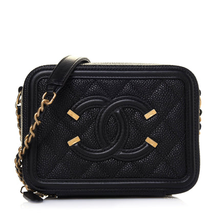 Chanel Caviar Quilted CC Filigree Vanity Clutch With Chain Black 1 of 13