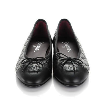 Chanel Aged Calfskin Quilted CC Cap Toe Ballerina Flats 40 Black 2 of 8