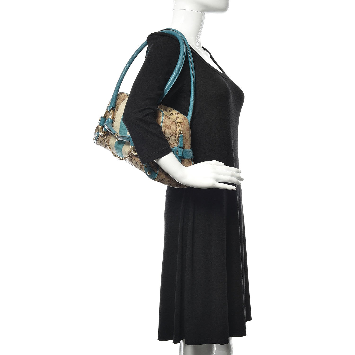 Gucci Monogram Horsebit Chain Satchel Blue 2 of 14