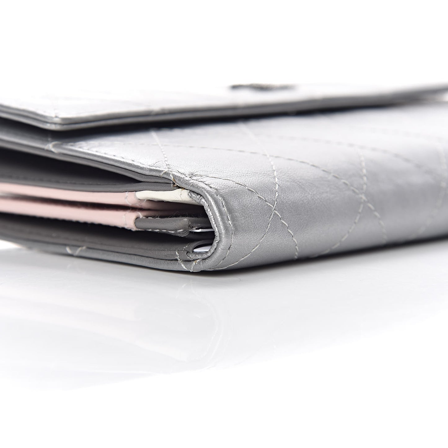 Aged Metallic Calfskin Large Palette Flap Wallet Silver