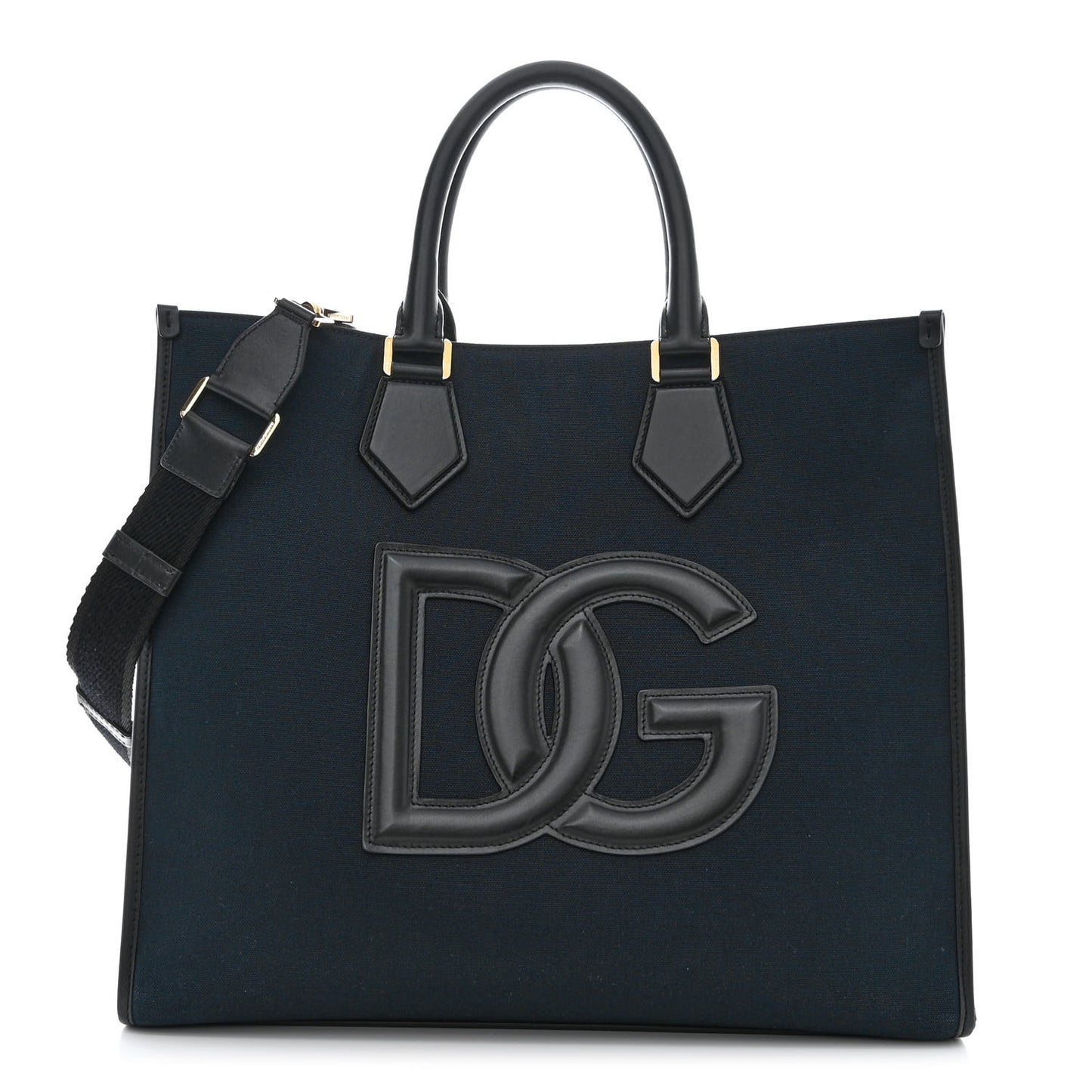Canvas Calfskin DG Logo Shopper Black