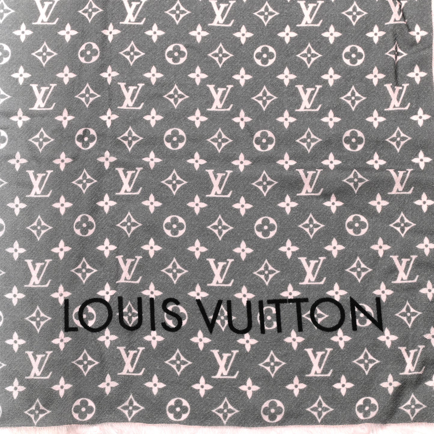 Wool Monogram Telling Stole Gris Clair
