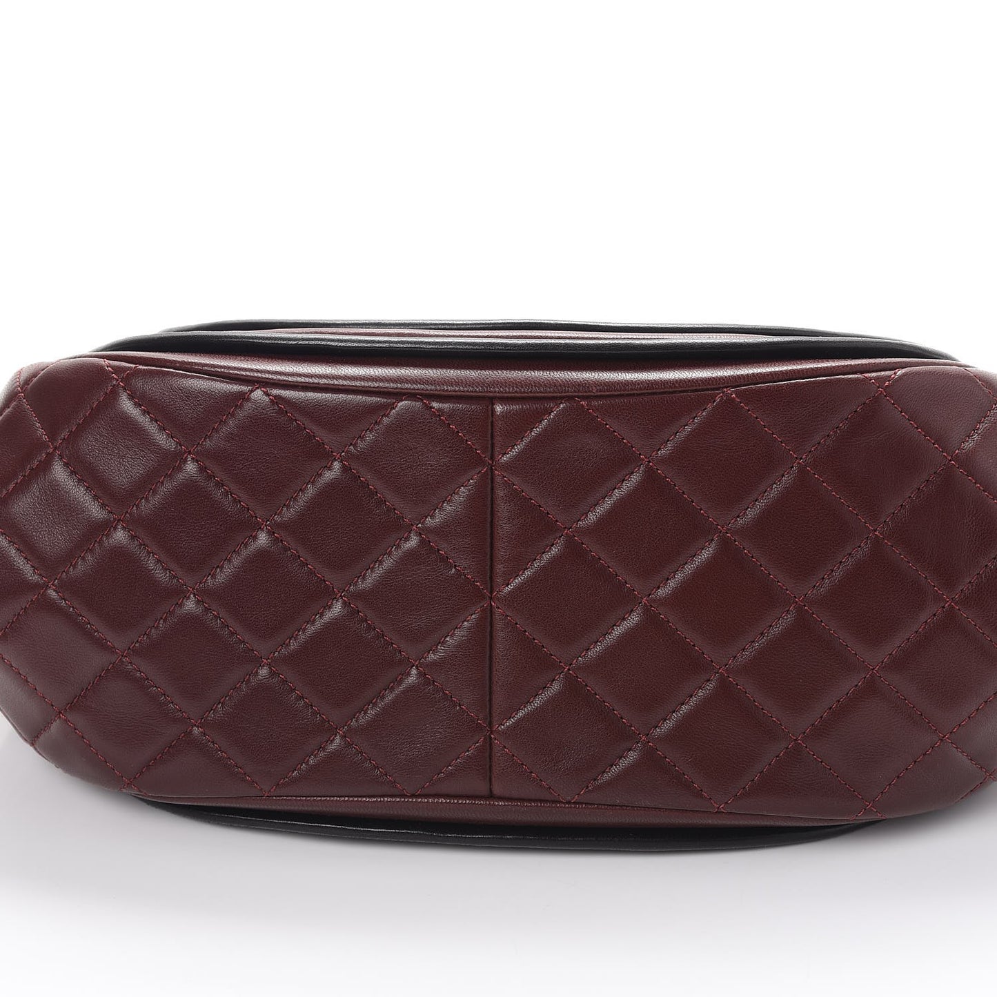 Lambskin Quilted Large Classic Twist Crescent Flap Black Burgundy