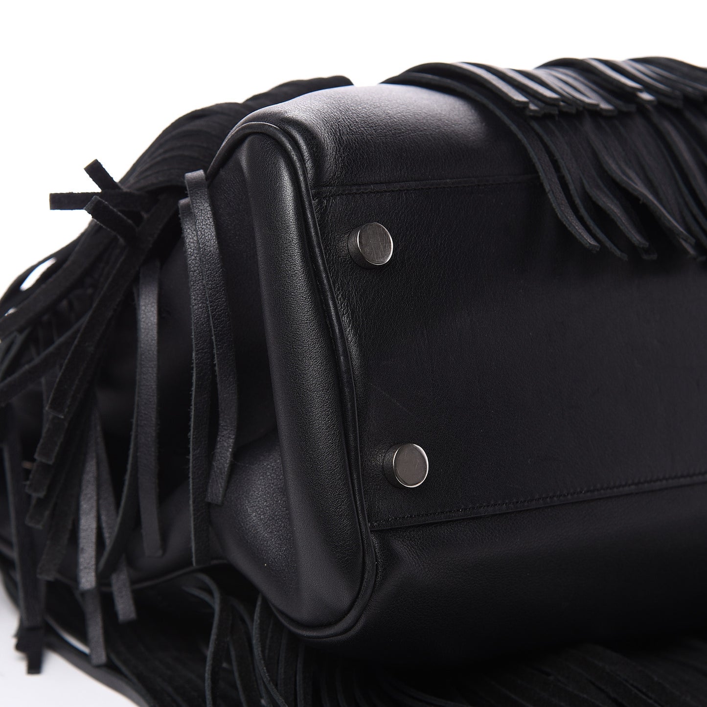 Calfskin Fringe Medium Trois Clous Tote Black