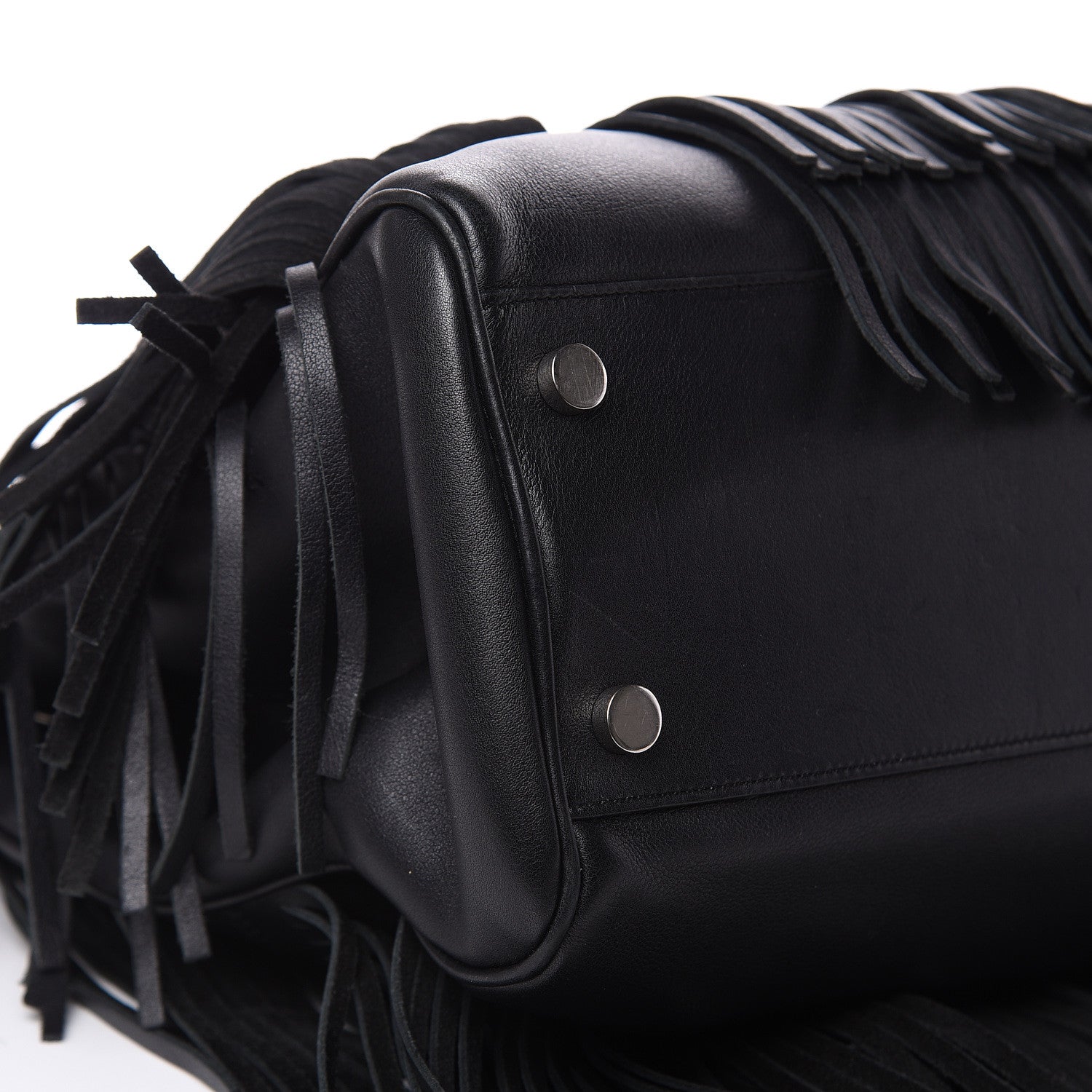 Saint Laurent Calfskin Fringe Medium Trois Clous Tote Black 8 of 12