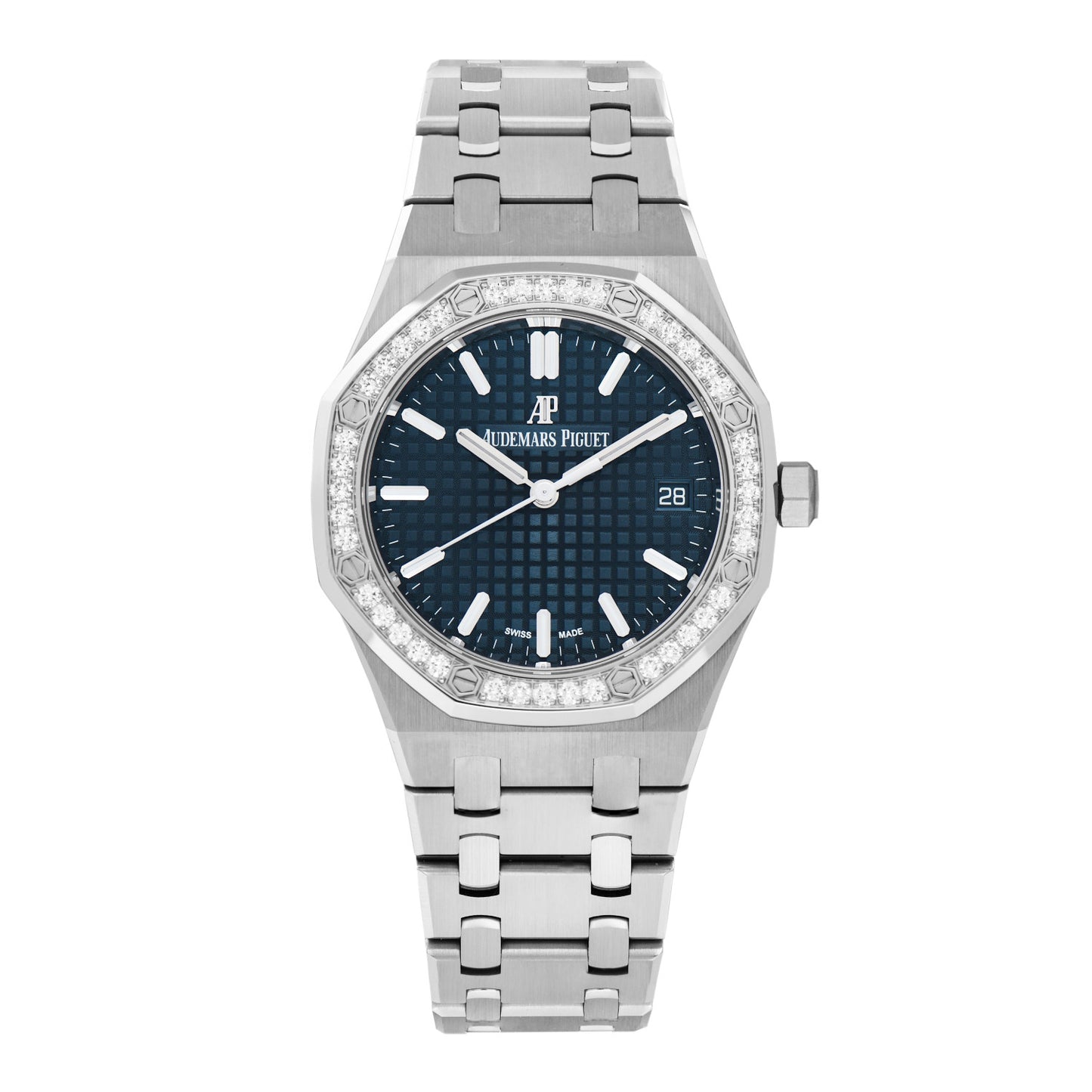 Stainless Steel Diamond 34mm Royal Oak Automatic Watch Blue 77351ST.ZZ.1261ST.01