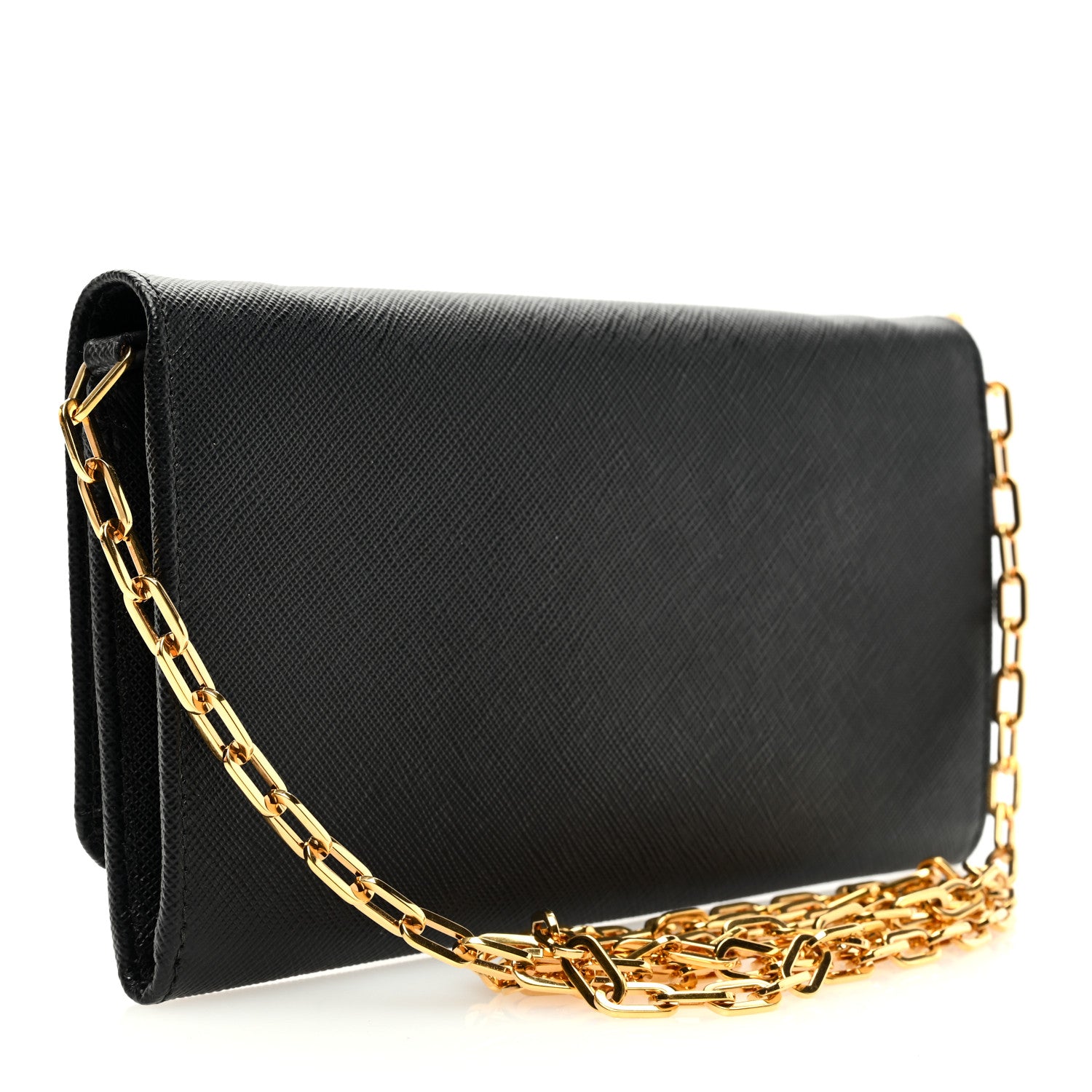 Prada Saffiano Metal Oro Chain Wallet Black 3 of 9