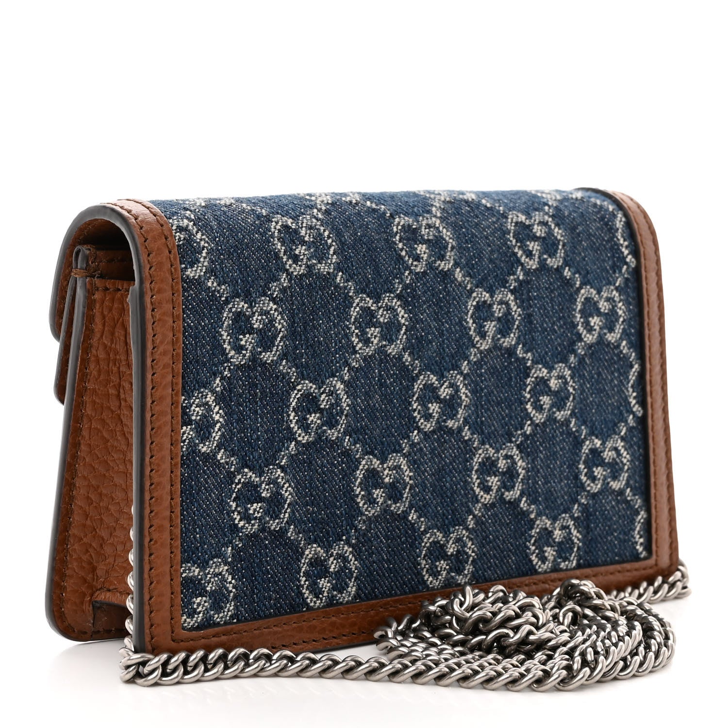 Gucci New Denim GG Monogram Dollar Calfskin Enamel Super Mini Dionysus Shoulder Bag Blue Tea Cuir Epilog Electric Blue 3 of 10