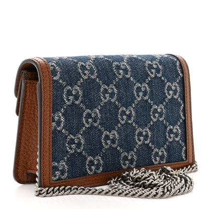 Gucci New Denim GG Monogram Dollar Calfskin Enamel Super Mini Dionysus Shoulder Bag Blue Tea Cuir Epilog Electric Blue 3 of 10