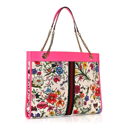 Gucci Canvas Flora Large Rajah Chain Tote White Multicolor Fuxia Fluo 4 of 13