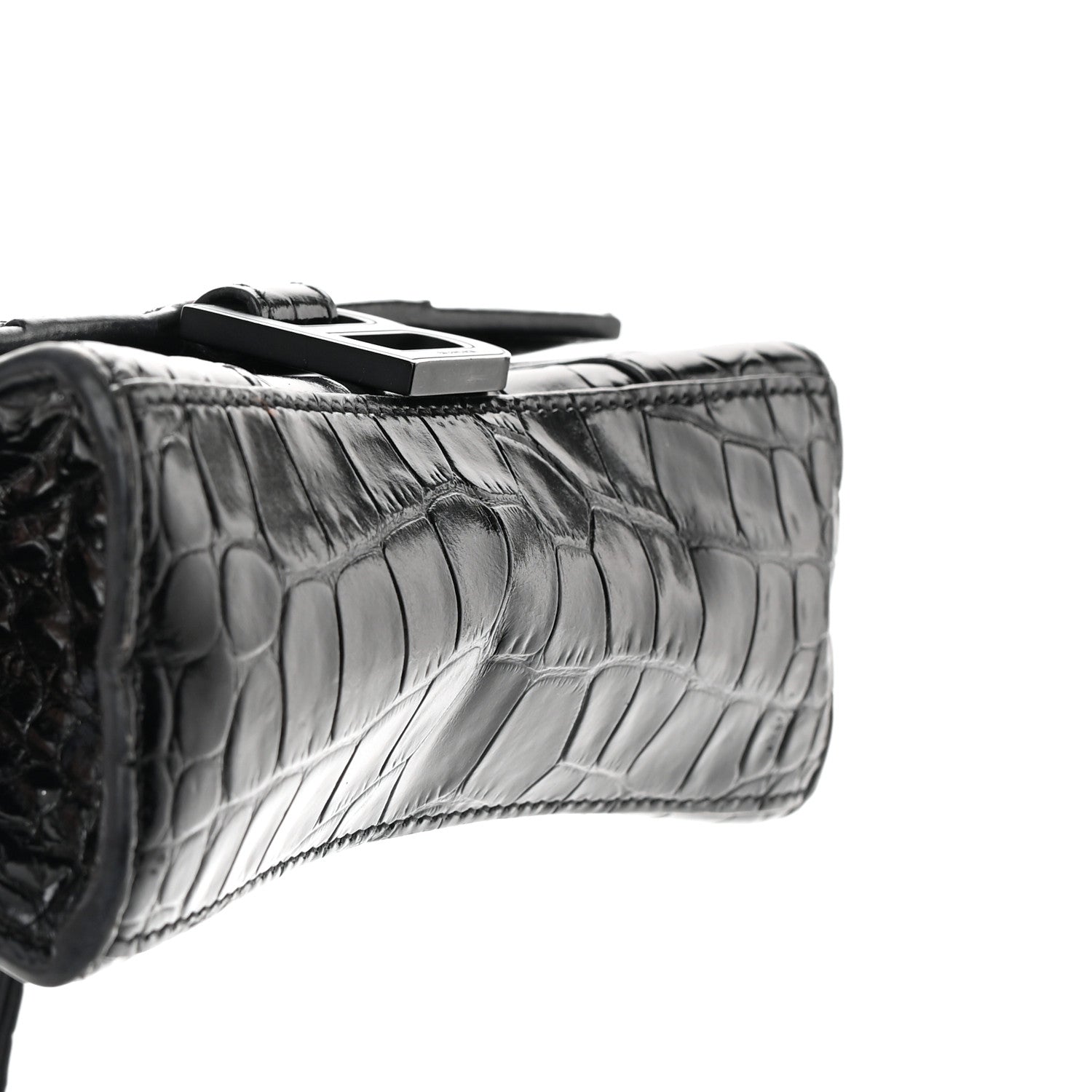 Balenciaga Shiny Calfskin Monochrome Crocodile Embossed Hourglass Top Handle Bag XS Black 19 of 25