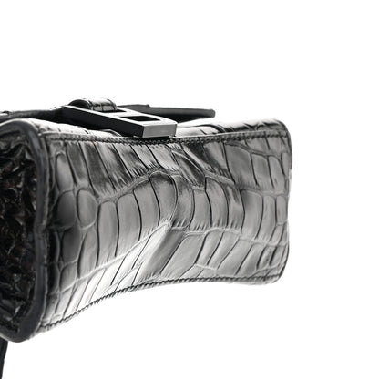 Balenciaga Shiny Calfskin Monochrome Crocodile Embossed Hourglass Top Handle Bag XS Black 19 of 25