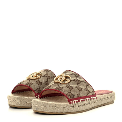 Gucci Monogram Matelasse GG Marmont Espadrille 20mm Slide Sandals 37.5 Beige Ebony New Cherry Red 2 of 14
