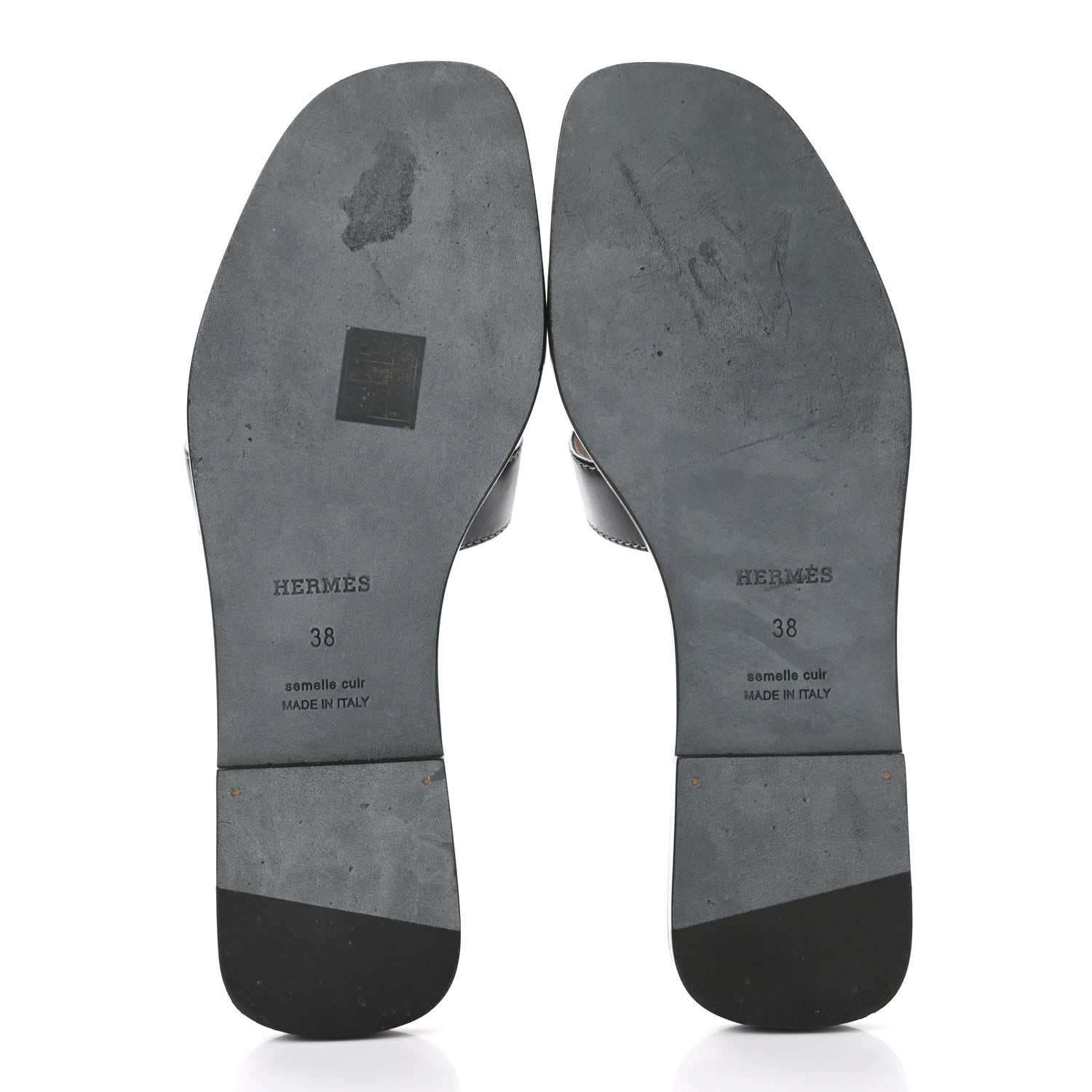 Hermes Box Calfskin Oran Sandals 38 Black 5 of 8