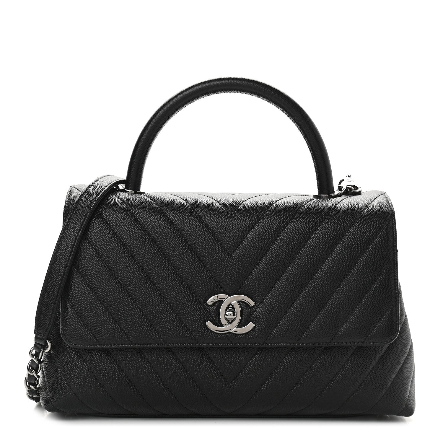 Chanel Caviar Chevron Quilted Small Coco Handle Flap Black 1 of 9