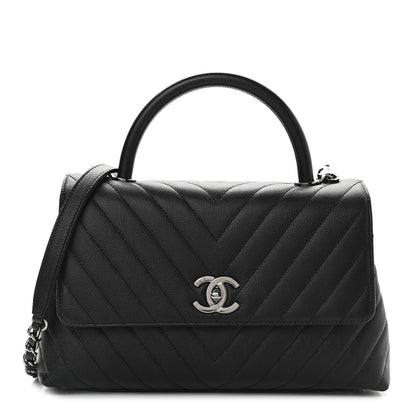 Chanel Caviar Chevron Quilted Small Coco Handle Flap Black 1 of 9
