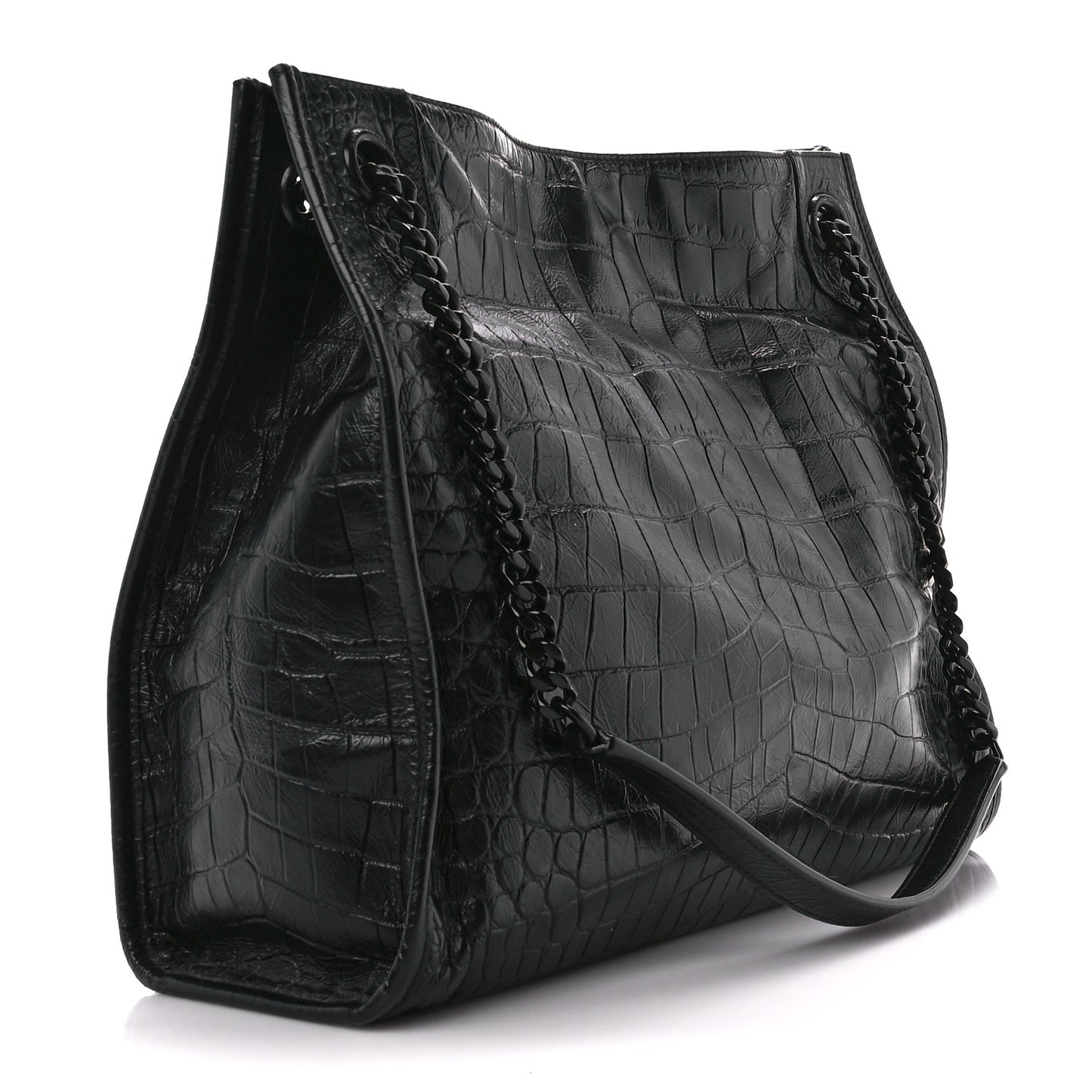 Calfskin Crocodile Embossed Monogram Medium Niki Shopping Bag Black