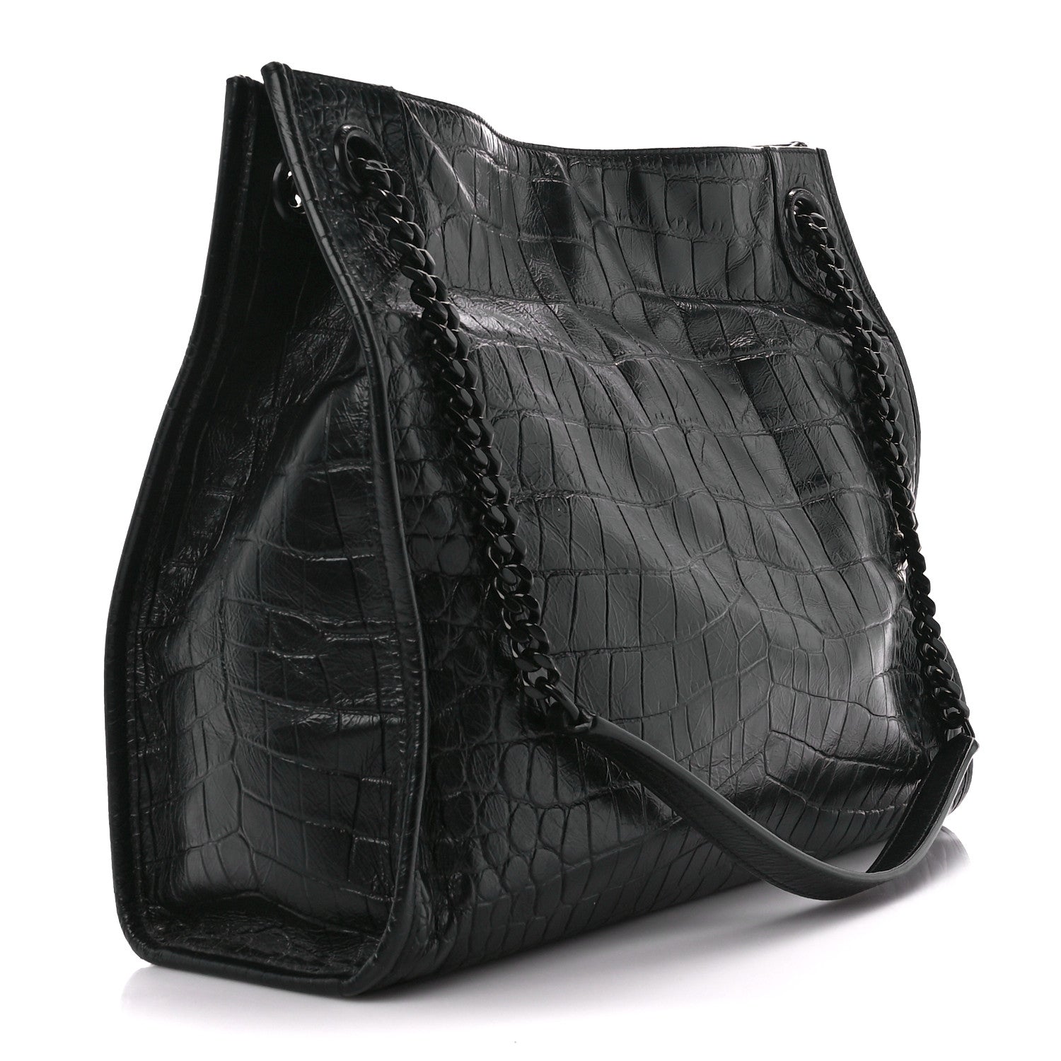 Saint Laurent Calfskin Crocodile Embossed Monogram Medium Niki Shopping Bag Black 3 of 12
